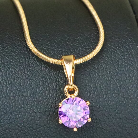 "Dainty Round Purple Stone Rose Gold Pendant, XPPT1301 - Picture 1 of 13